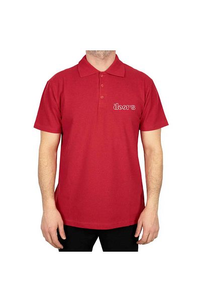 Z zepplin The Doors Outline Polo Neck Red T-Shirt