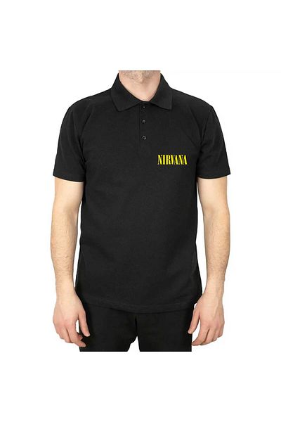 Z zepplin Μαύρο T-shirt Nirvana Text Yellow Polo Neck