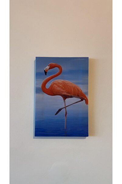 Deniz Kenarıda Flamingo Natürel Tasarım Ahşap Çerçeve Ev İşyeri Ofis Duvar Kanvas Tablo ANML3