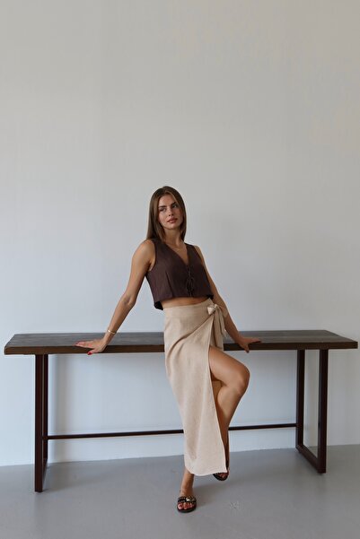 Patreon Льняна спідниця з бантиком - БЕЖ