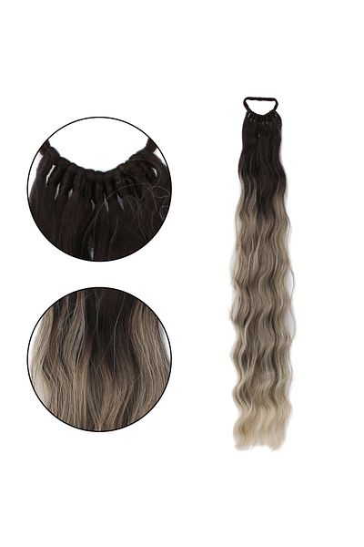 Mina Peruk Rubber Buckle Ponytail Water Wave - Ashy Auburn / White Platinum Ombre