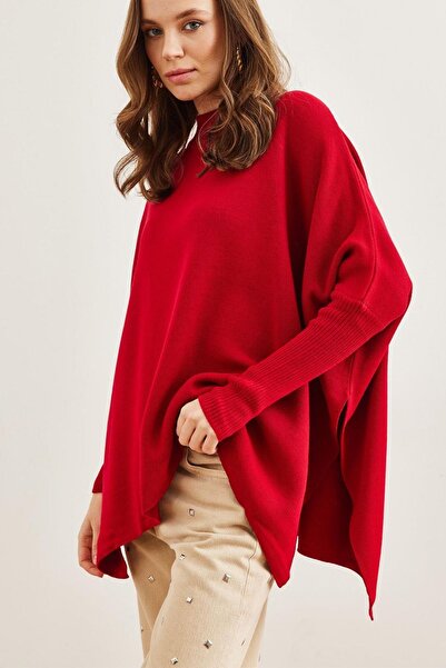 Marvine Kadın Oversize Panço Model Salaş Triko Kazak