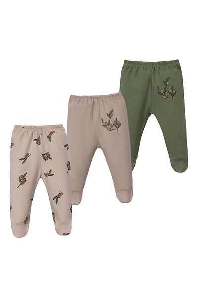 NECİXS BEBEE Triple Baby Pants Set with Olive Booties Olive Green
