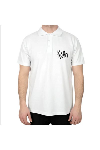 Z zepplin Бяла тениска с поло яка Korn Logo 2