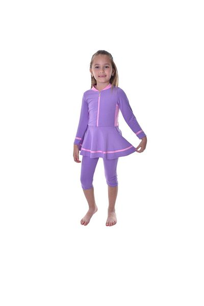 Rs Ramuni Girl's Long Sleeve Dress Swimsuit Lilac