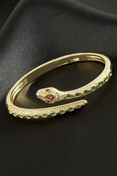 Genel Markalar Yılan Zirkon Taşlı Lüks Çelik Kelepçe Bileklik