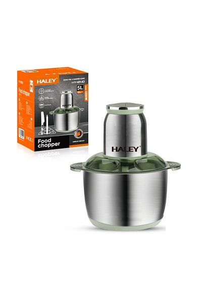 HALEY Electric Chopper 1000w, 4 Stainless Steel Blades, 5l Full Stainless Steel Bowl, 2 Speeds
