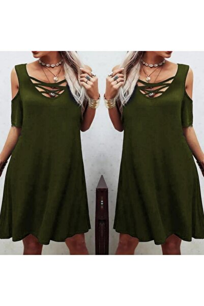 Arya Moda Low-Cut Lace Detail Viscose Fabric Dress