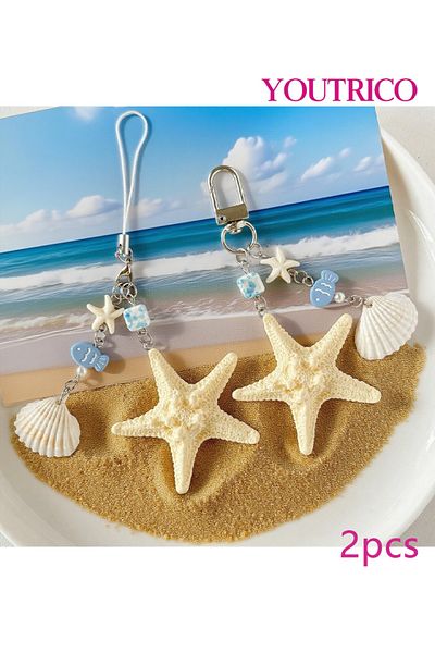 Youtrico 2pcsBag charm,Seashell Conch Starfish Keychain,Cute Seashell Starfish Tassel Chain Keyring