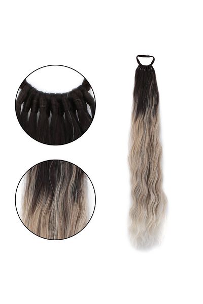 Mina Peruk Rubber Buckle Ponytail Water Wave - Brown / Auburn Ombre White Platinum Highlight