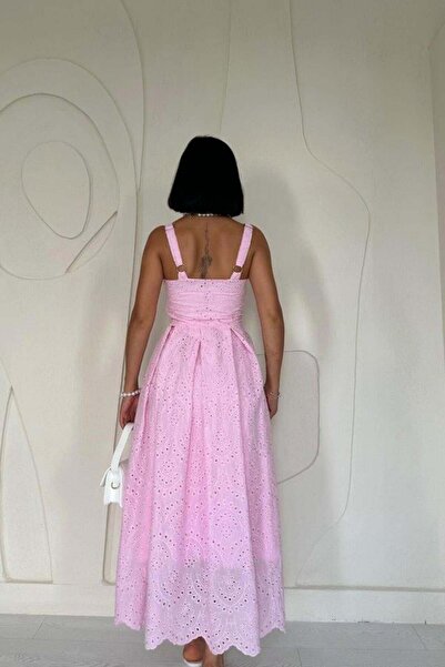 novafems Φόρεμα ροζ κεντήματος με λουράκι