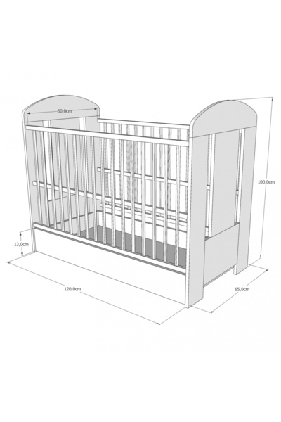Nichiduta Ptilou Gray Stars MDF wooden crib with 3 removable bars system, 3-way adjustable slatted base