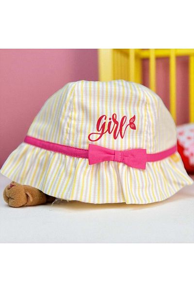 Balgüneş Tekstil 4/8 Years Girl's Striped Flower Hat-52Cm Yellow