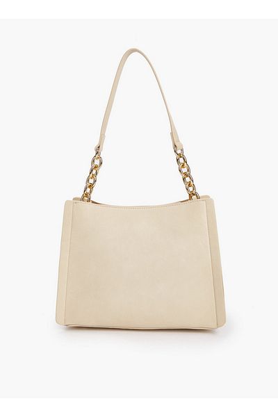Flora Bella by Shoexpress Solid Tote Bag with Chain Accented Handle and Zip Closure