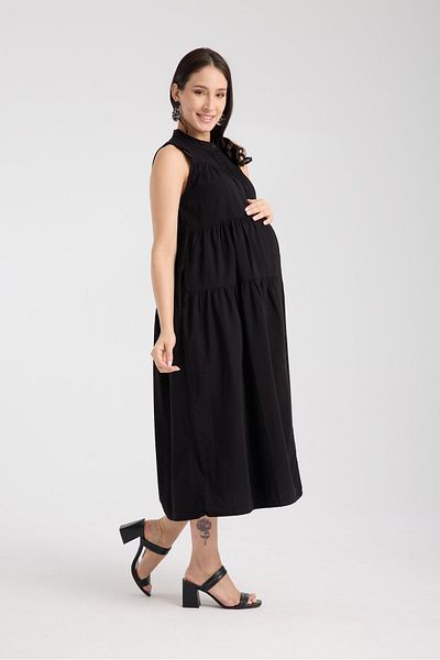 LİYACA Zero Sleeve Front Buttoned Judge Collar Midi Maternity Dress