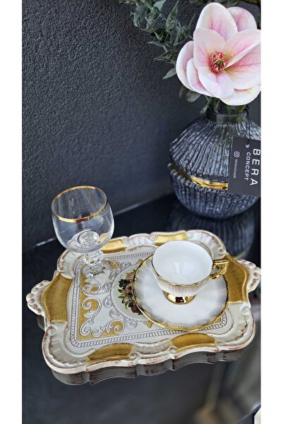 Bera Gül ağacı model tek kişilik el yapımı sunum tepsisi