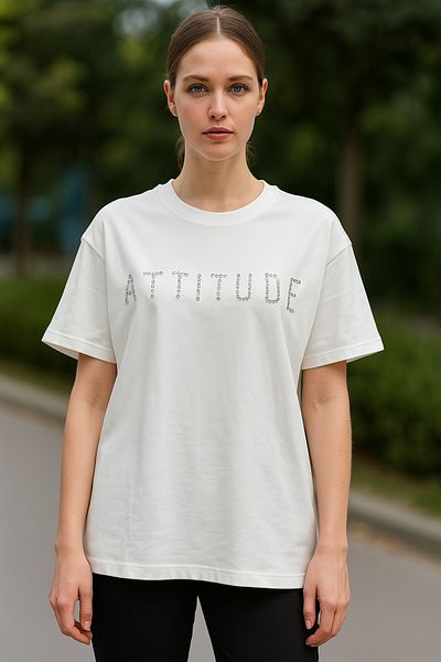 My Blog Basic Tshirt with White Stone Text Detail