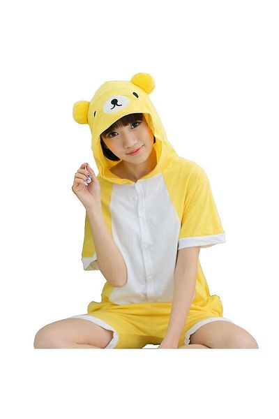 zzz sleep good sleeping !!! Short jumpsuit pajamas for children, teddy bear pattern, yellow-white color, KIGURUMI