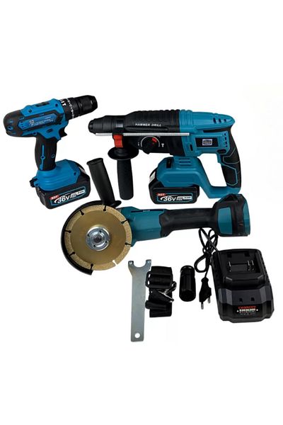 Blasko Set Profesional 3 Scule Electrice cu 2 Acumulatori 36V 8Ah, Ciocan Rotopercutor + Flex + Autofiletan