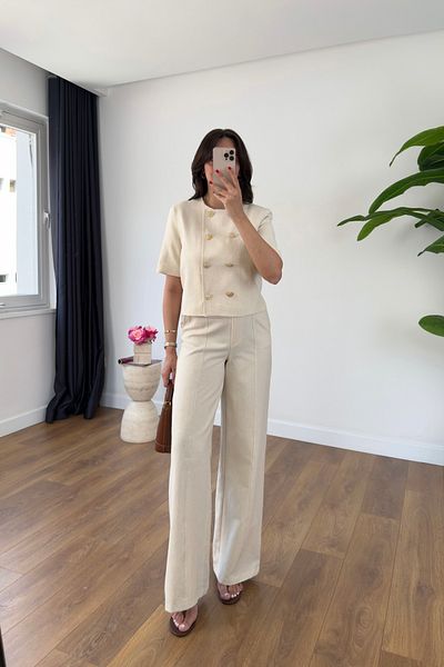 BİRCANÇİL Tenry Stone Gold Button Detailed Jacket Trousers Suit