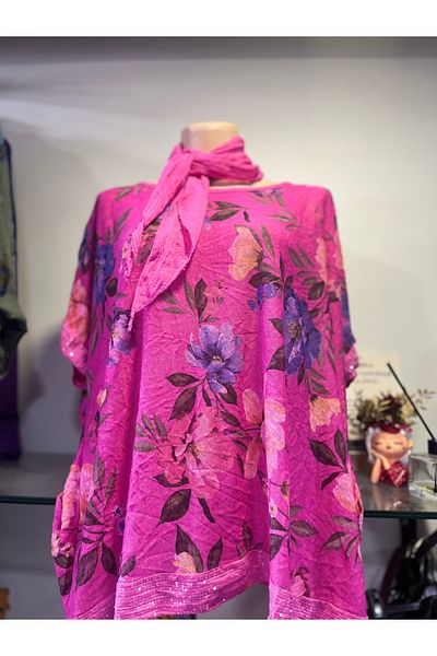 Butik Ayseba Italian Blouse Tie Dye Pattern Sequin Detailed Blouse with Shawl