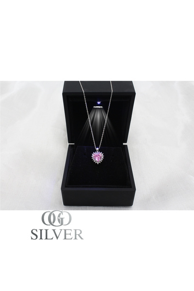 OGO SİLVER 925 Ayar Gümüş Işıklı Kutuda Pırlanta Montürlü Pembe Taşlı Rodaj K...