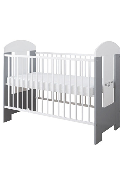 Nichiduta Ptilou Gray Stars MDF wooden crib with 3 removable bars system, 3-way adjustable slatted base