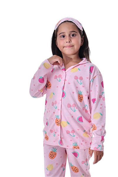 Beka Kids Girl's Front Button Fruit Patterned Pajama Set 100% Cotton Pajama Set and Eye Patch