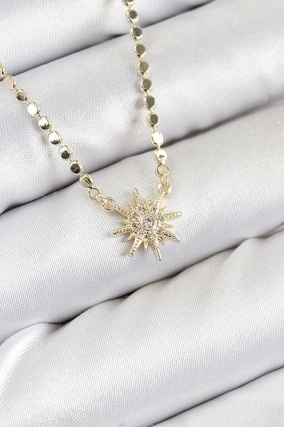 MÇ Plus Brass Zircon Stone Pole Star Model Crushed Chain Gold Color Women's Necklace