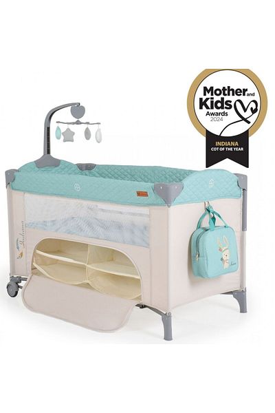 Cangaroo Patut pliabil cu doua niveluri de inaltime si laterala culisanta Indiana Co Sleeper, Mint/Bej