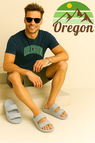 Oregon Shoes Feelup Comfort Sole Eva Men's Beach Pool Sea Daily Velcro Slippers Gray