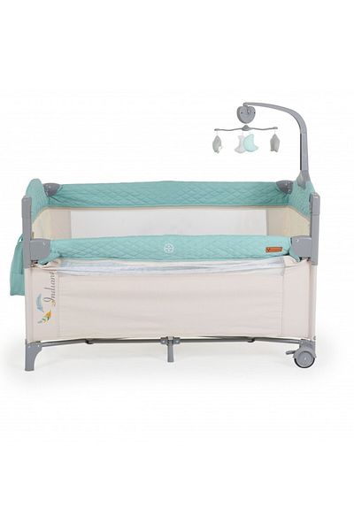 Cangaroo Patut pliabil cu doua niveluri de inaltime si laterala culisanta Indiana Co Sleeper, Mint/Bej