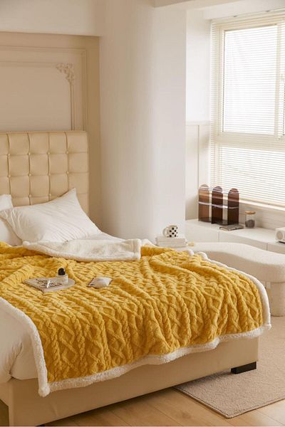 trendyhome Cocolino Blanket with Fur, Knit, 200x230 cm, Yellow, J22013