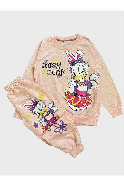 ALİŞ KİDS Girls' Cotton Pink Duck Patterned Long Sleeve Seasonal Pajama Set