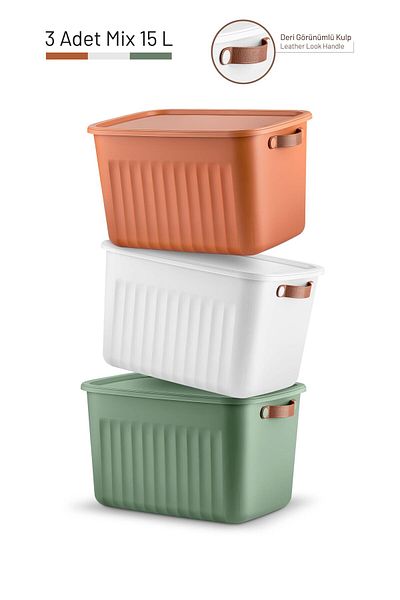Bayev 3 Pieces 15 Lt Boxsis Mix Color Multi-Purpose Box with Lid - Closet Organizer - Hobby Box