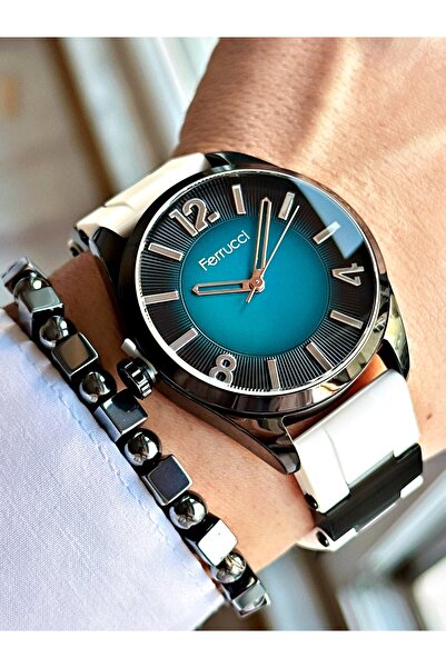 Ferrucci MAVİ KADRANLI BEYAZ SİLİKON ERKEK KOL SAATİ