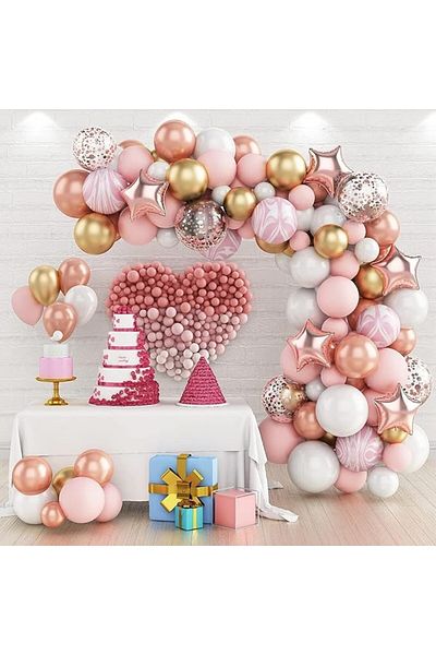 OEMN Set 82 Baloane pentru Fetite, Baby Shower, Arcada LOVE, Latex, Mix Rose Gold, Decor Eveniment