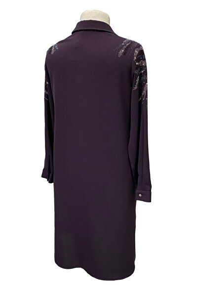 Giyinen Mağazaları Мурдем Хума Сорочка з коміром, вишукана, з каменями, на ґудзиках, крепова туніка