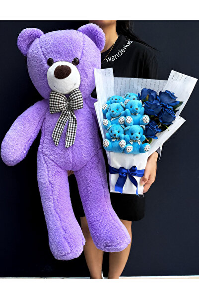 lenostra Sevgiliye Hediye - Ayıcıklı Çiçek Buketi - Büyük Peluş Ayıcık Mor - ...
