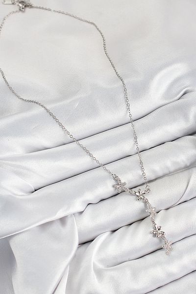 MÇ Plus 316L Steel Zircon Stone Flower Model Silver Color Women's Necklace