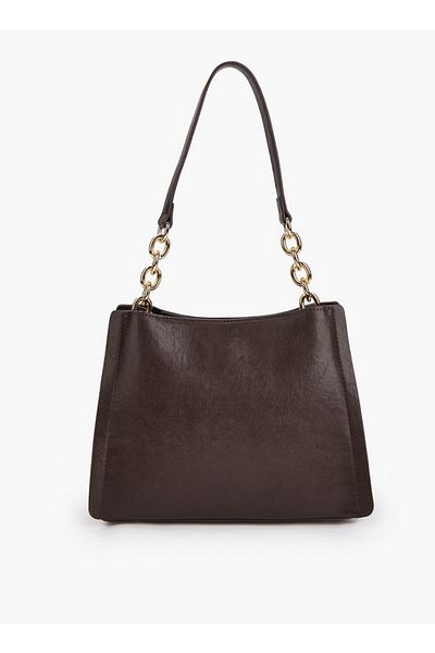 Flora Bella by Shoexpress Solid Tote Bag with Chain Accented Handle and Zip Closure