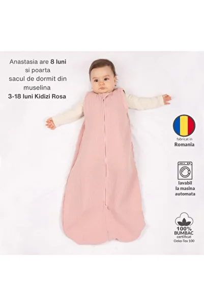 Kidizi Summer sleeping bag for children made of double muslin 3-18 months Old Rosa, 0.3 tog