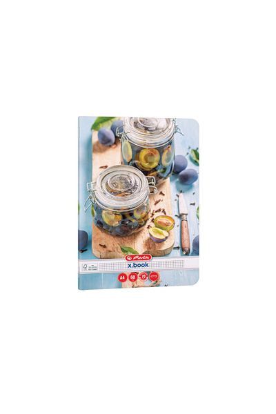 Herlitz Caiet A4, 60 de coli, 70 g/m², FSC, hârtie mixtă, grilă pătrată, colțuri rotunjite, design gustări sănătoase