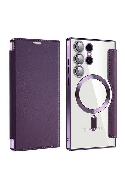 SKYDDAR INNOVATION Case for Samsung Galaxy S23 Ultra, SmartMag Book, Magsafe, RFiD, Card Holder, sticker set, Purple