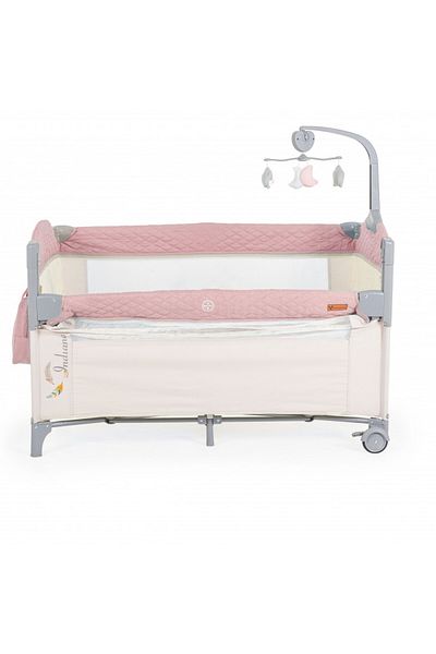 Cangaroo Patut pliabil cu doua niveluri de inaltime si laterala culisanta Indiana Co Sleeper, Roz/Bej