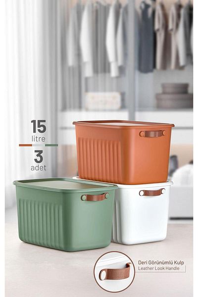 Bayev 3 Pieces 15 Lt Boxsis Mix Color Multi-Purpose Box with Lid - Closet Organizer - Hobby Box