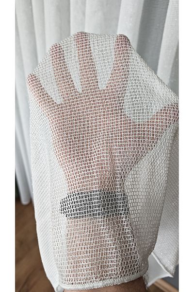 Yuka Steel Knitted Glittery Bearded Ecru Tulle Curtain 1/3 Tight Pleats No Wrinkle Ironing No Pleated Skirt Lead-Free Wrinkle-Free