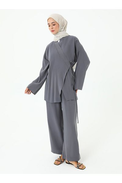 Refka Set de două piese kimono pantaloni modal - gri -