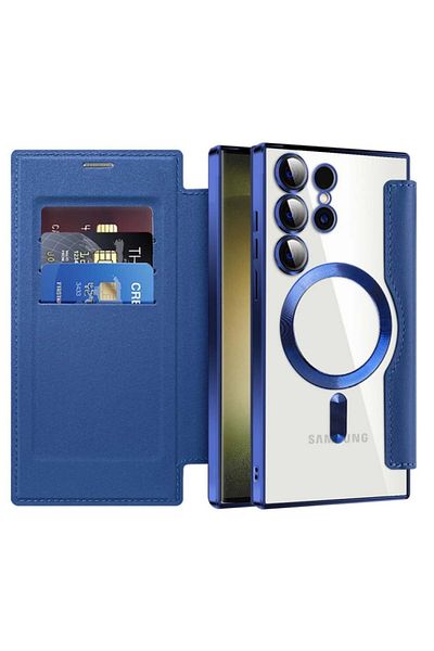 SKYDDAR INNOVATION Case for Samsung Galaxy S23 Ultra, SmartMag Book, Magsafe, RFiD, Card Holder, sticker set, Blue