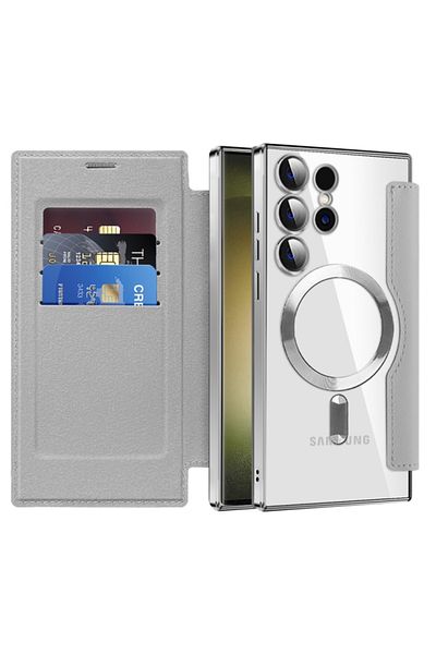 SKYDDAR INNOVATION Case for Samsung Galaxy S23 Ultra, SmartMag Book, Magsafe, RFiD, Card Holder, sticker set, Gray